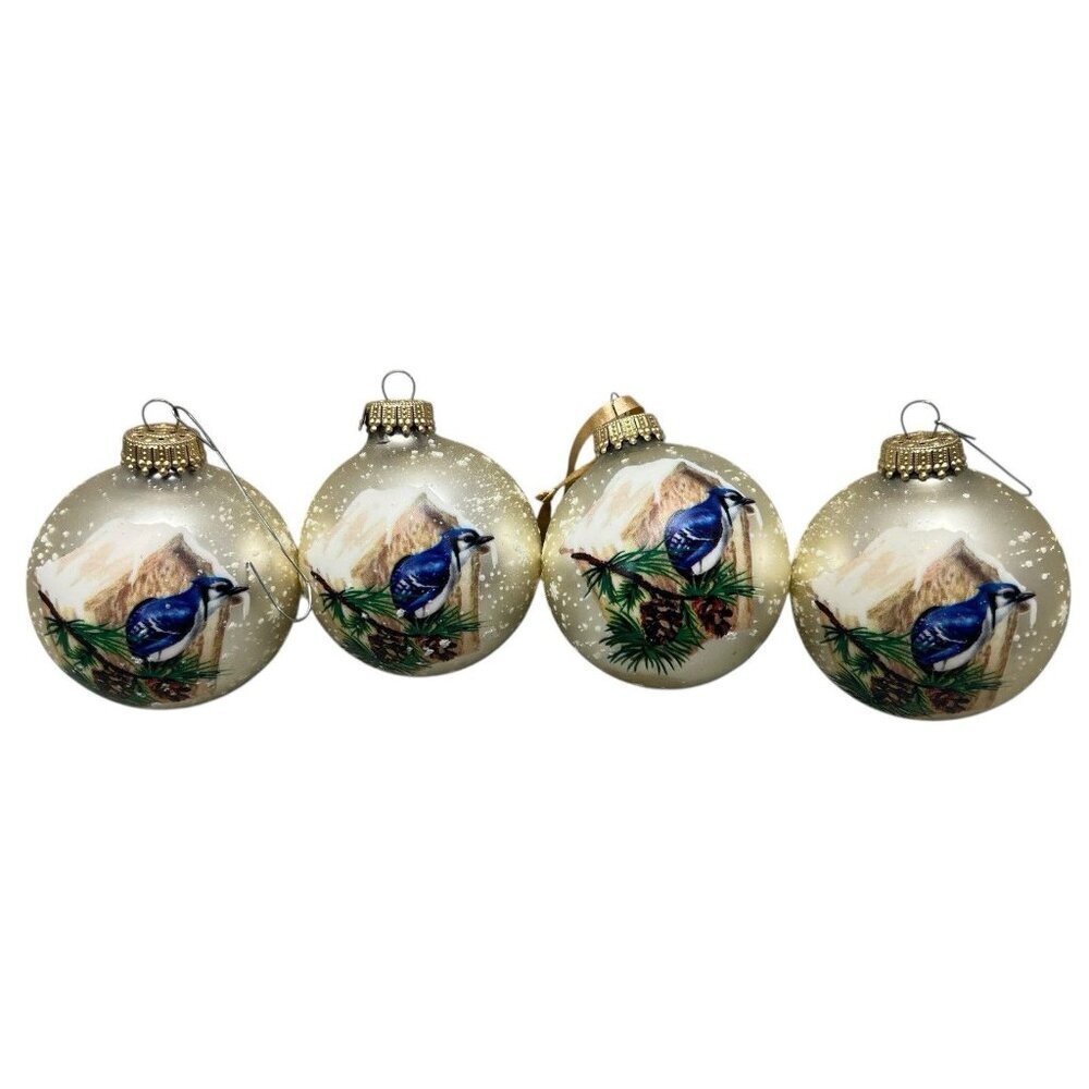Set of 8 Vintage Christmas Round Ornaments Snowmen Santa Holiday Christmas Tree